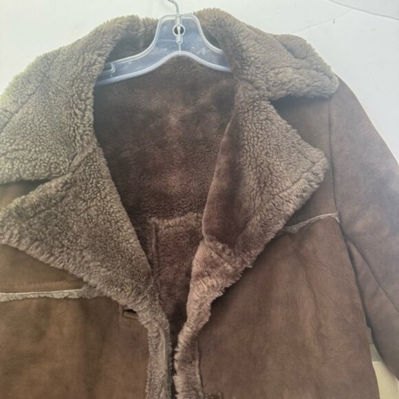 Peter Pan Canada Vintage 90s Shearling Leather Fur Short Coat Jacket Brown Warm - Picture 5 of 16